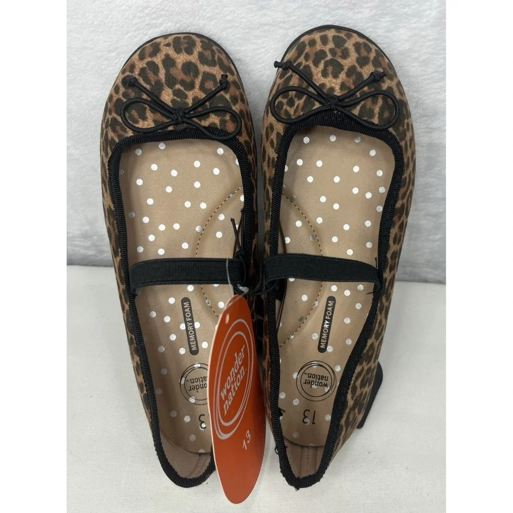 Wonder Nation Girls Bow Ballet Flat Shoe Memory Foam Cheetah Size 11 NEW